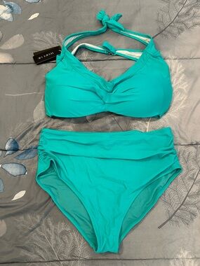 NWTS Tempt Me Turquoise Two-Piece High-Waist Bikini - Women Swim Sz XXL
